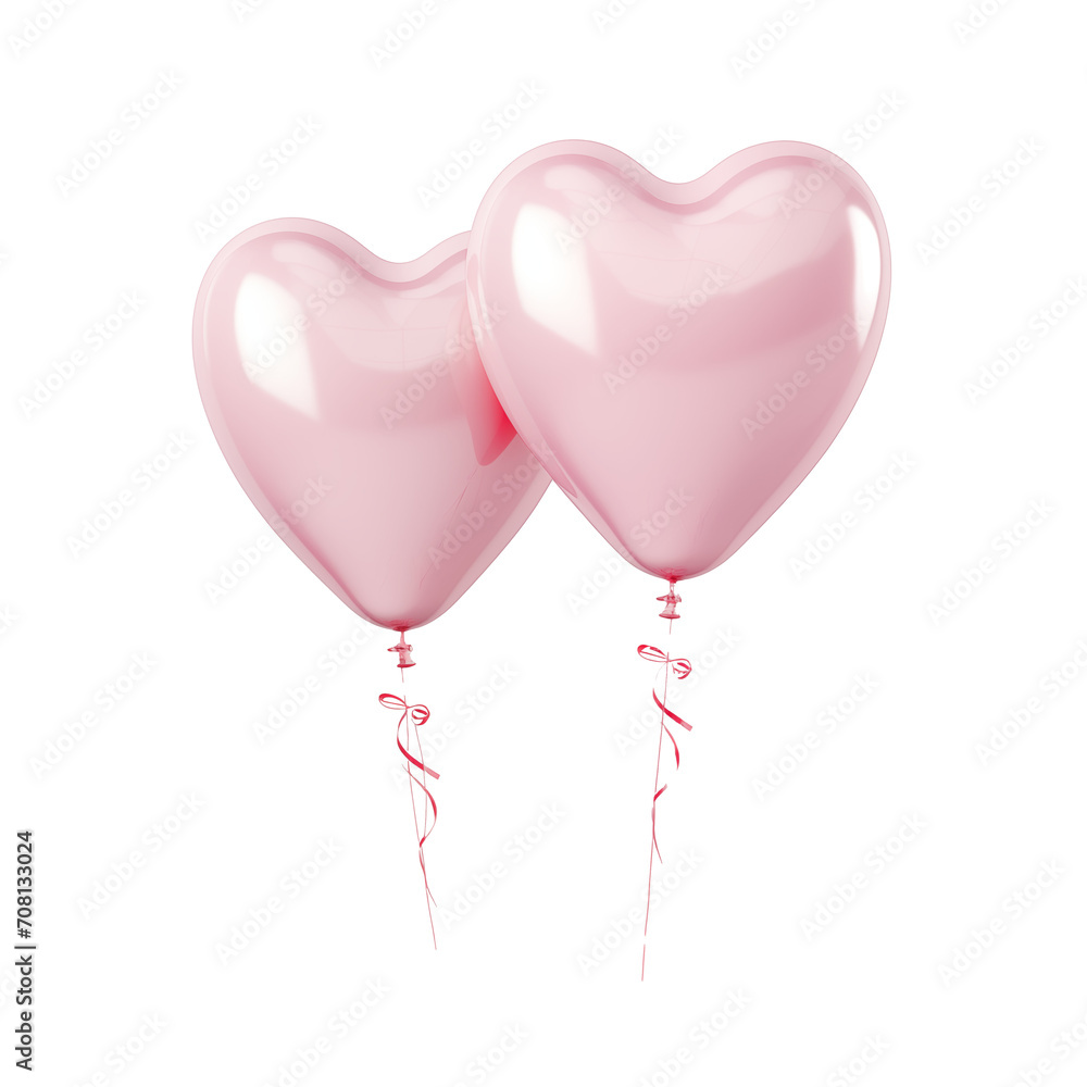 Pink Heart-Shaped Balloons on a transparent Background
