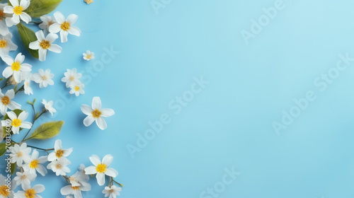 Spring flowers on blue background with copy space © Mik Saar