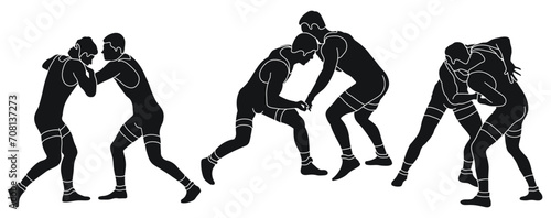 Line sketch of silhouettes athletes wrestler in wrestling, fighting. Greco Roman wrestling, fight, combating, struggle, grappling, duel, mixed martial art, sportsmanship