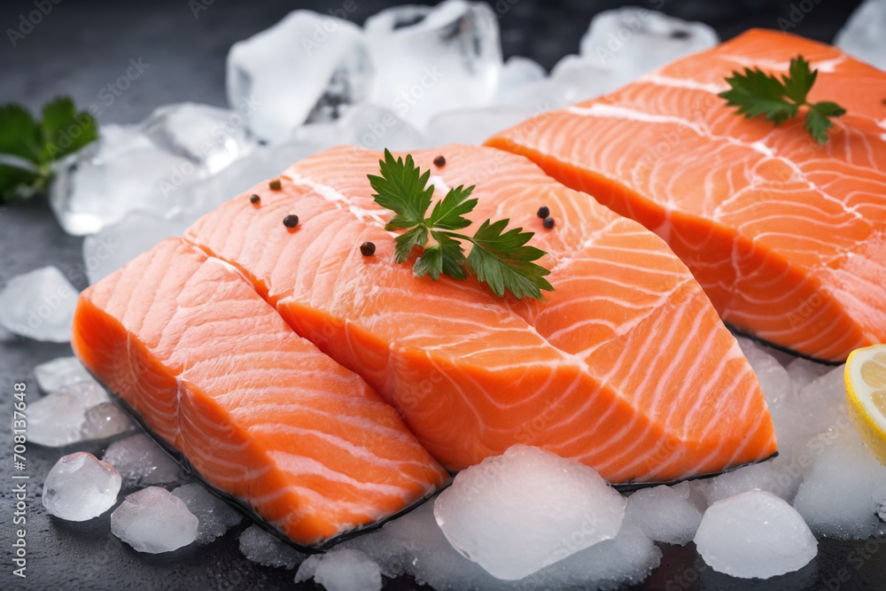 fresh salmon on a wooden board, Fresh salmon steaks with skin on ice. , perfect composition, beautiful detailed , 8k photography, photorealistic , soft natural perfect fresh salmon on a wooden board, Fresh salmon steaks with skin on ice. , perfect composition, beautiful detailed , 8k photography, photorealistic , soft natural perfect