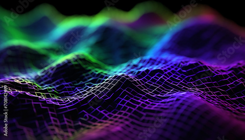 Futuristic wave pattern in glowing multi colored backdrop generated by AI