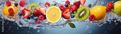 Fresh tropical fruits in a splash of water 