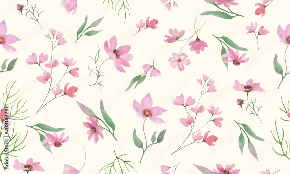Seamless watercolor floral pattern. Hand drawn  illustration isolated on pastel background.. Vector EPS.
