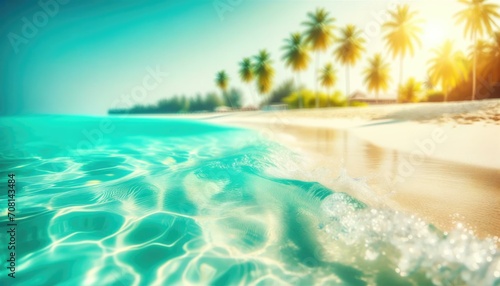 Tropical Paradise Beach with Sun Flare, Summer Vacation Concept