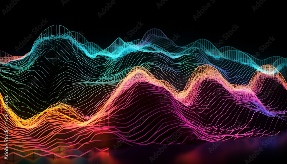 Bright neon waves in a modern abstract design generated by AI Bright neon waves in a modern abstract design generated by AI