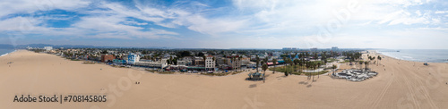 Aerial view of the shoreline in Venice Beach, CA. Aerial view to Venice beach, Los Angeles, California © Aerial Film Studio