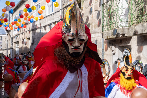 Xinzo de Limia, Spain 02 13 2023 Pantalla the traditional carnival mask. One of the most popular carnivals in Galicia photo