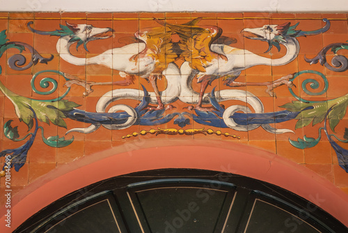 Architectural fragments of Palace Velasquez (Palacio de Velasquez or Palacio de Exposiciones, 1883) in public Buen Retiro Park. Madrid, Spain.