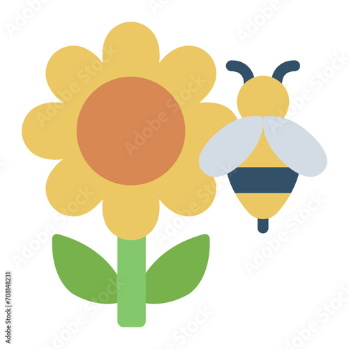 Flower bloom with bee icon