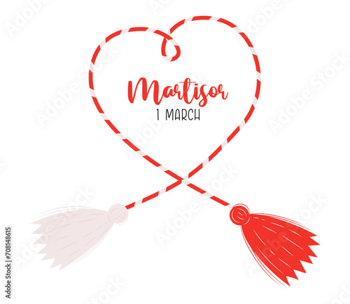 Martisor talisman, traditional Red and white accessory for spring holiday. Martenitsa. Baba Marta Day. vector