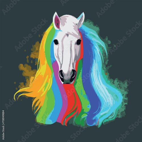 Conceptual horse illustrated style, rainbow head