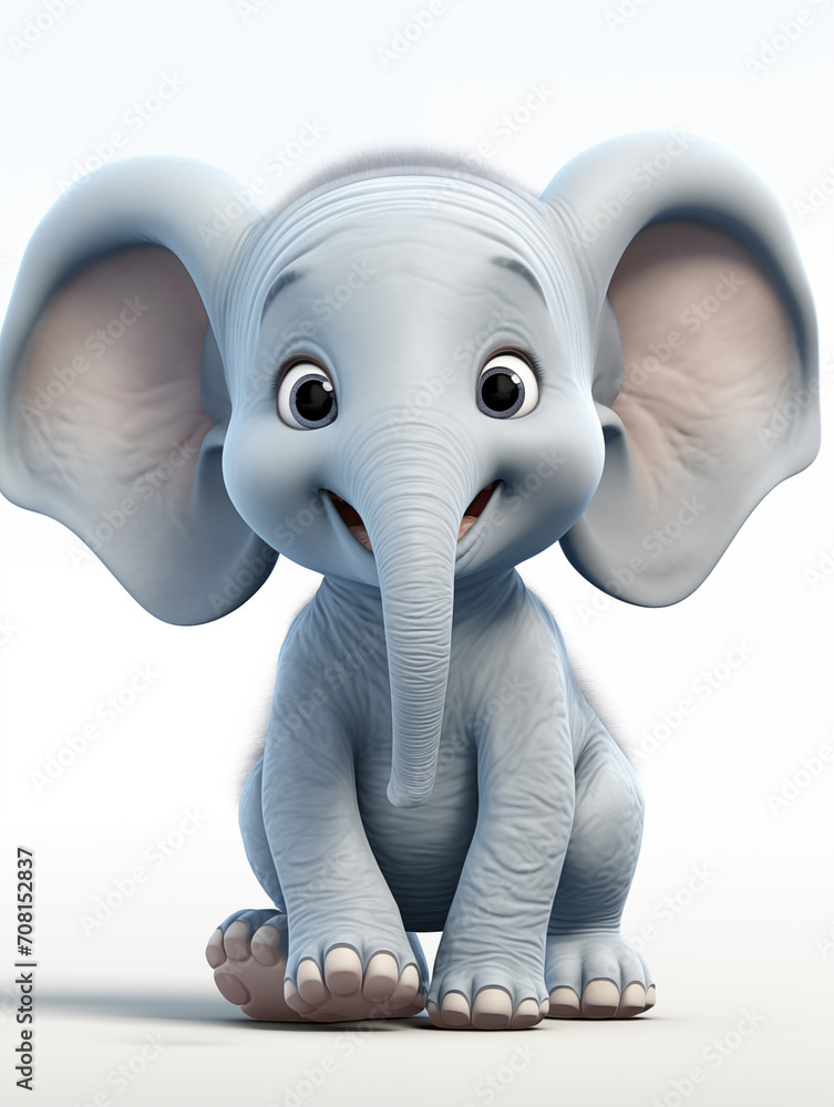 Dibujo caricatura infantil 3D de un elefante bebé Dibujo caricatura infantil 3D de un elefante bebé