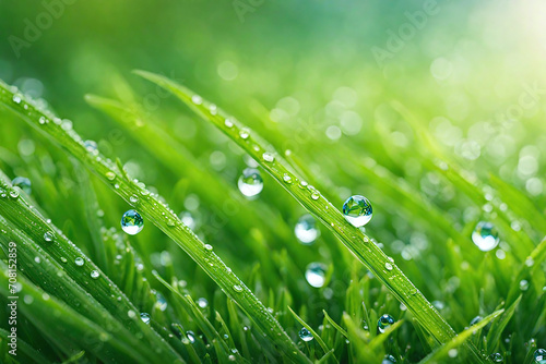 Hyper macro grass. Green nature background. Water dew.