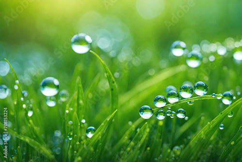 Hyper macro grass. Green nature background. Water dew.