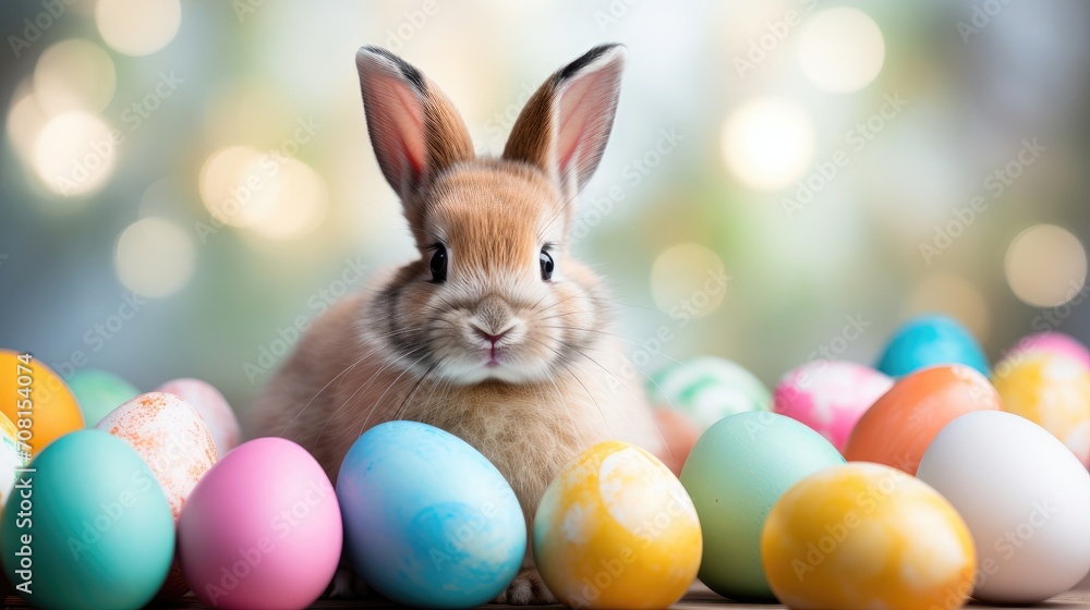 Cute easter bunny with easter eggs Cute easter bunny with easter eggs