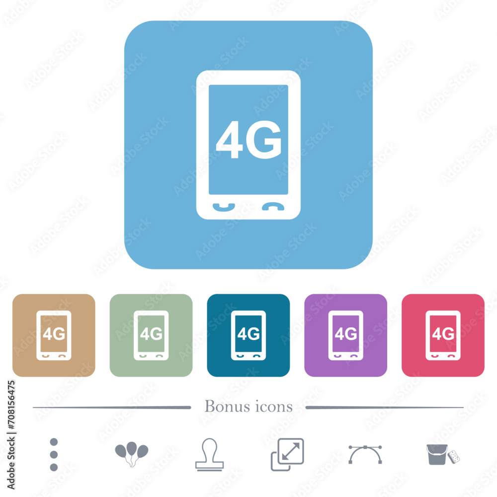 Fourth generation mobile connection speed flat icons on color rounded square backgrounds Fourth generation mobile connection speed flat icons on color rounded square backgrounds