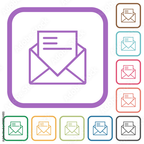 Open mail with letter outline simple icons