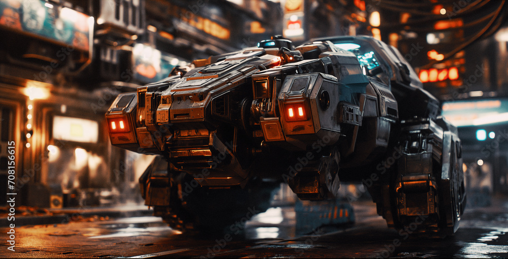 3D rendering of a futuristic armored military vehicle in urban landscape 3D rendering of a futuristic armored military vehicle in urban landscape