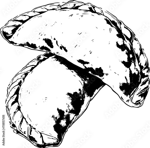 Argentinian empanadas in sketch style, vector EPS 10 illustration. Design for logo, packaging, cafe, advertising materials.

