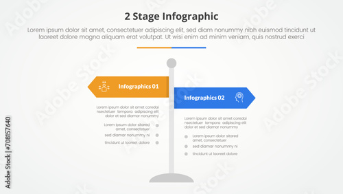2 points stage template for comparison opposite infographic concept for slide presentation with road signs pillar with flat style