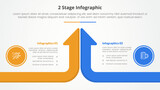 2 points stage template for comparison opposite infographic concept for slide presentation with long arrow bar top direction with flat style