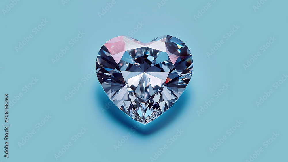 Heart shaped diamond on blue background. Valentines day, love concept. Design of a postcard, valentine, advertising banner, sticker. March 8, International Women's Day. Heart shaped diamond on blue background. Valentines day, love concept. Design of a postcard, valentine, advertising banner, sticker. March 8, International Women's Day.