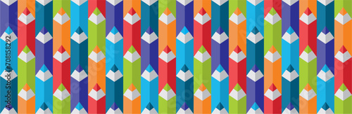 Seamless pattern, colorful with pencils in rows. Panoramic design. Vector illustration.
