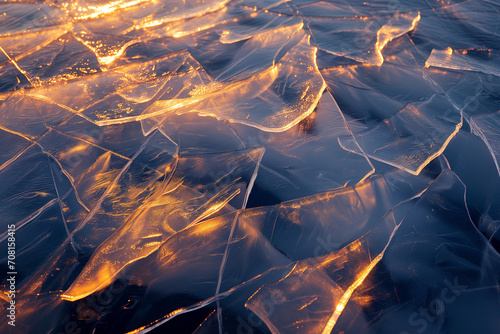 Sunset Glow on Crystalline Ice Patterns