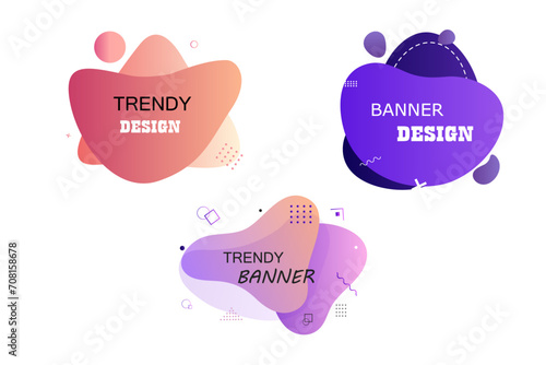 Set of modern abstract fluid organic blotch shapes. Geometric trendy liquid fluid template badges. Template vector graphics with geometric speech bubbles and banners with frames. Text with quotes