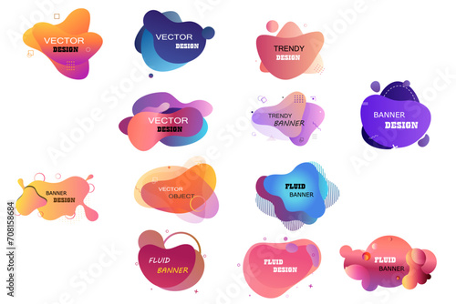 Set of modern abstract fluid organic blotch shapes. Geometric trendy liquid fluid template badges. Template vector graphics with geometric speech bubbles and banners with frames. Text with quotes