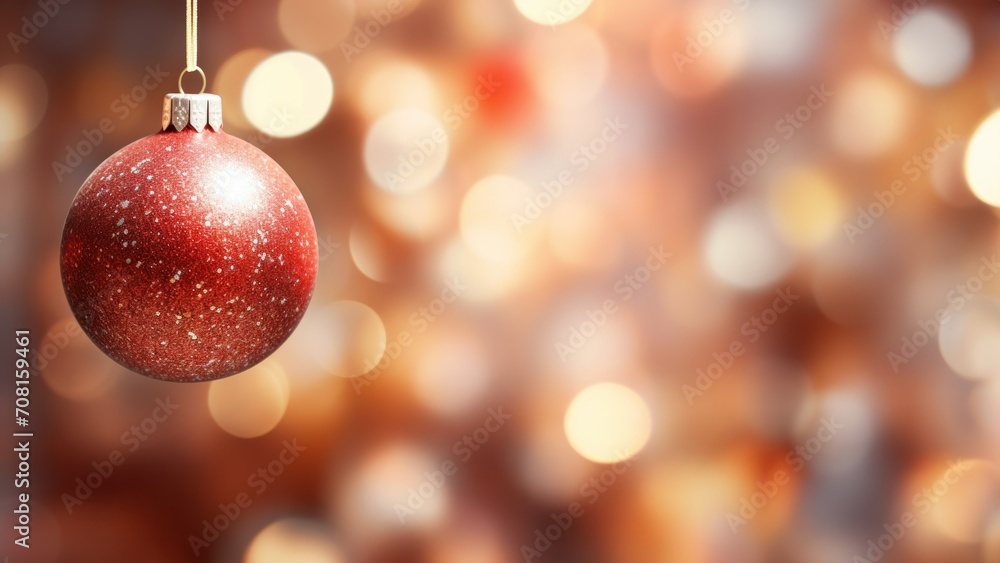 Festive Red Christmas Ornament with Sparkling Bokeh Background, Horizontal Poster or Sign with Open Empty Copy Space for Text
Festive Red Christmas Ornament with Sparkling Bokeh Background, Horizontal Poster or Sign with Open Empty Copy Space for Text