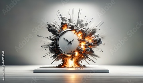 Dynamic Clock Erupting in Fiery Chaos - Explosive Moment photo