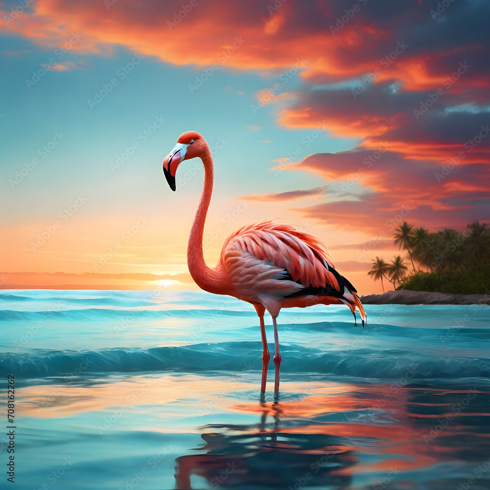 Fototapeta premium flamingo in the water generative ai