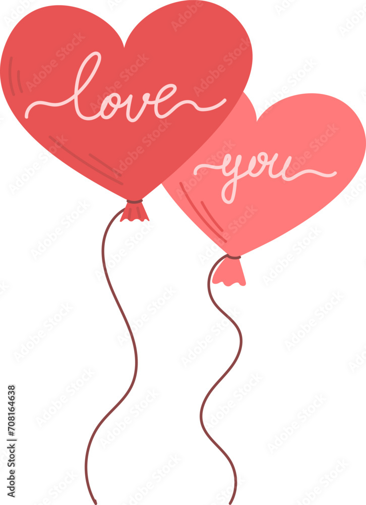 Pink heart shape balloons on white background. Valentine's day festive decorative objects. Perfect for greeting card, postcard, banner. Vector illustration