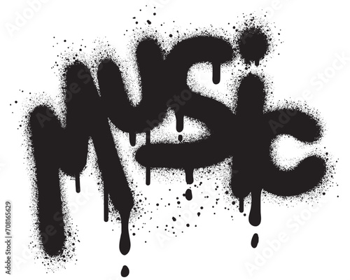 Sprayed music font graffiti with over spray in black over white.Vector Illustration for printing  backgrounds  posters  stickers.