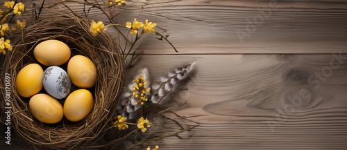 Osternest mit bunten Eiern, Ostereier Suche an Ostern, ein warmes Osterfest im Frühling, Ostern in der Natur photo