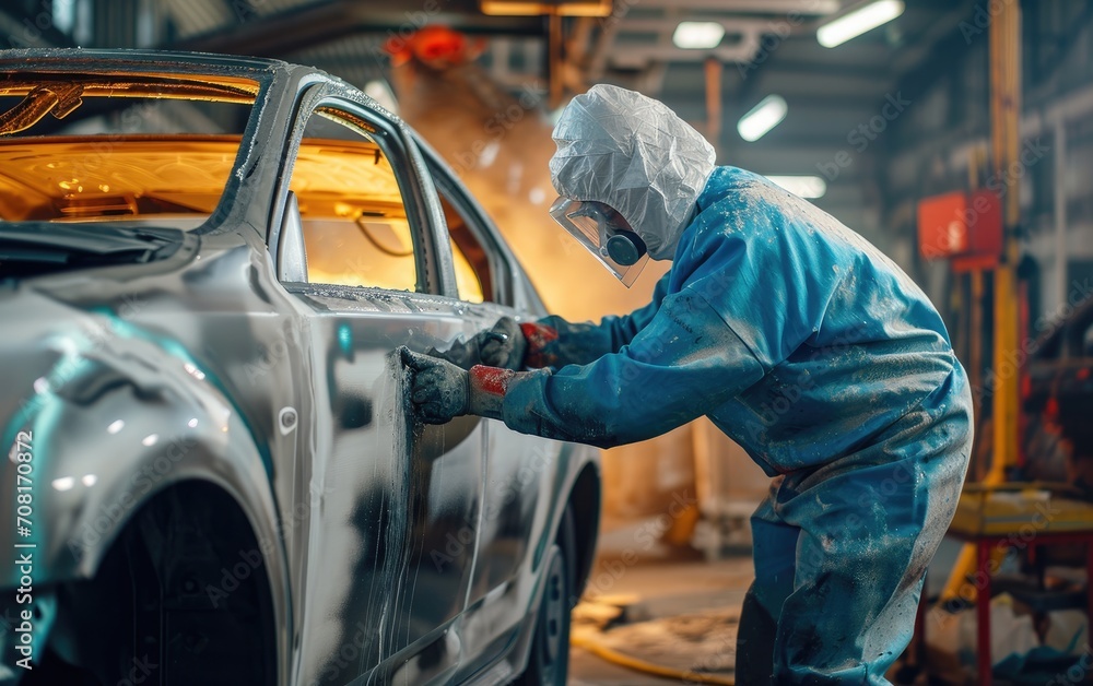 Worker painting a car Worker painting a car