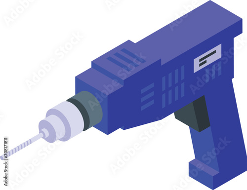 Small electric drill icon isometric vector. Impact driver. Steel tool machine