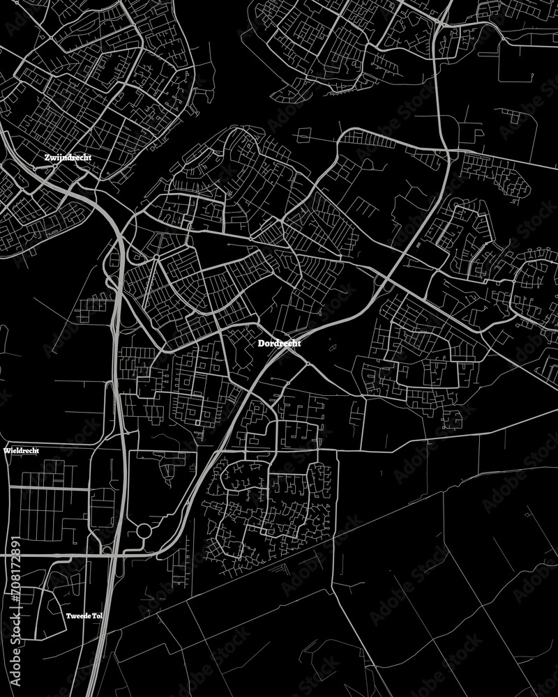 Dordrecht Netherlands Map, Detailed Dark Map of Dordrecht Netherlands