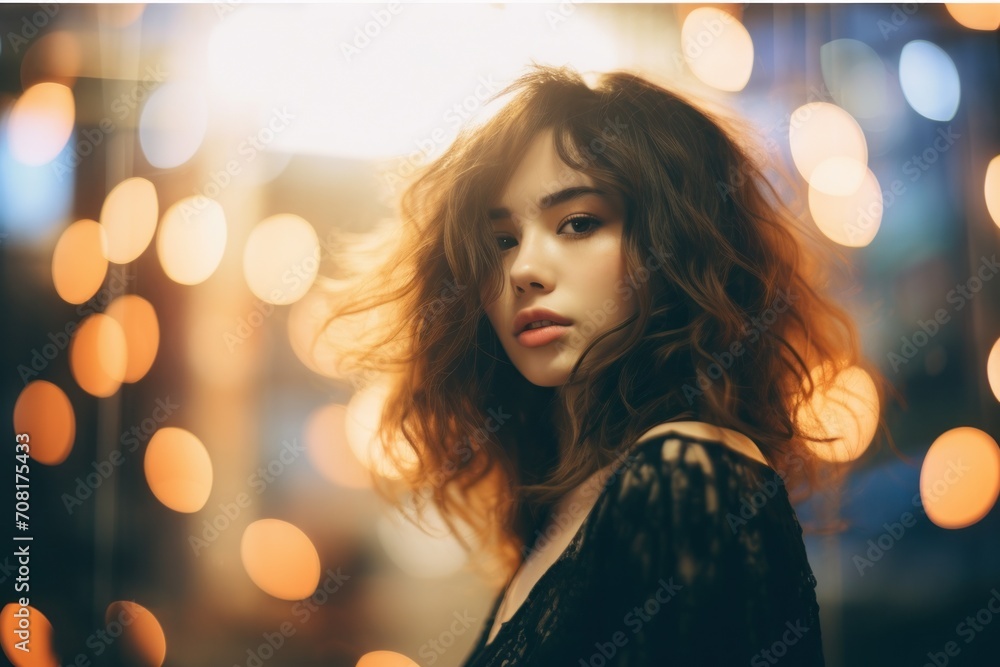 Woman on blured bokeh background Woman on blured bokeh background