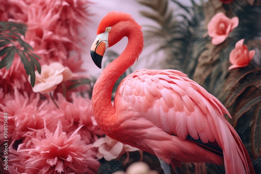 Fototapeta premium Flamingo with a colorful background Ai Generative