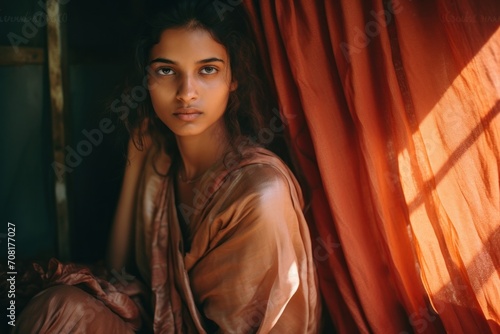 indian model in orange dress posing for photoshoot Ai Generative