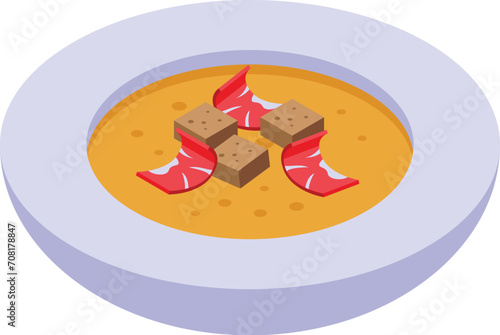 Jamon soup icon isometric vector. Hot food bowl. Meat leg