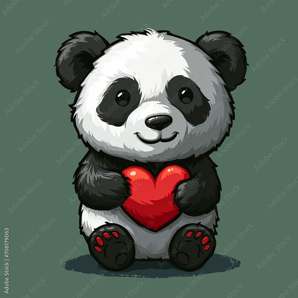 Obraz premium Cute panda holding love cartoon