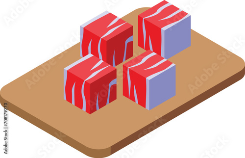 Meat slices on wooden board icon isometric vector. Farm animal. Meat leg