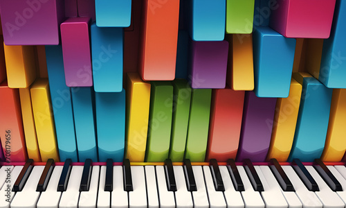 Produce a visually stunning and non-blurry abstract wallpaper of a colorful piano keyboard, emphasizing sharp and dynamic element