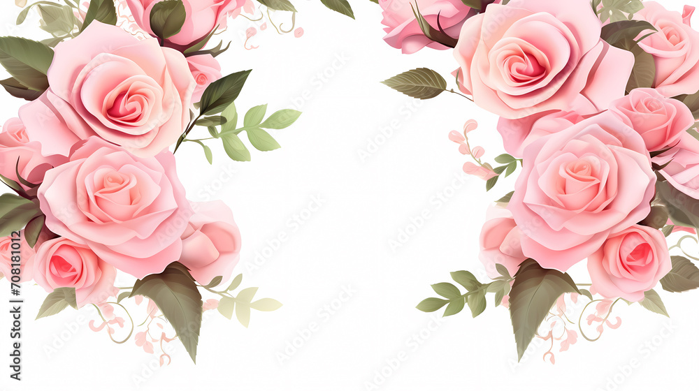 Pink rose flower composition background, decorative flower background pattern, floral border background Pink rose flower composition background, decorative flower background pattern, floral border background