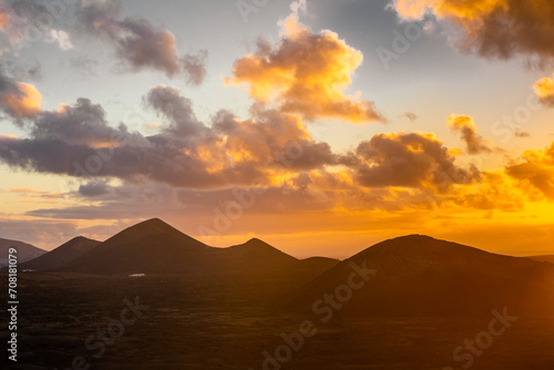 Amazing sunset over El Cuervo Volcano, in Lanzarote, Canary Islands,  Spain © Stefano Zaccaria