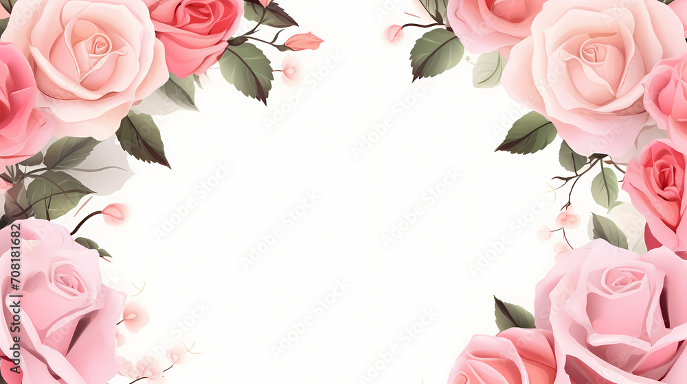 Pink rose flower composition background, decorative flower background pattern, floral border background Pink rose flower composition background, decorative flower background pattern, floral border background