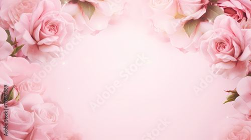 Pink rose flower composition background, decorative flower background pattern, floral border background © xuan